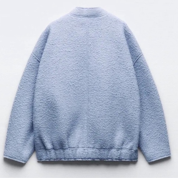 Zara Women’s Oversized Boucle Bomber Fleece Sky Blue Jacket. Full Zip. Size M-L - Picture 4 of 9